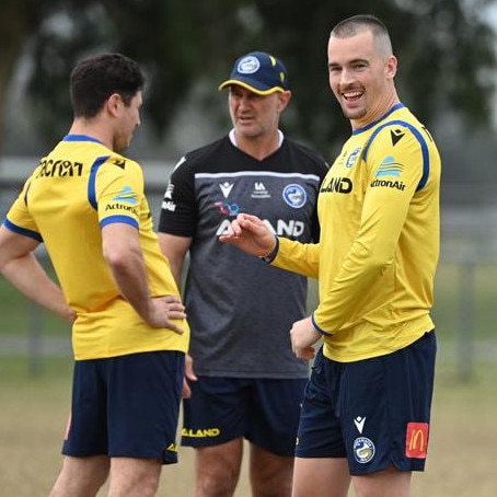 Mitch Moses, Brad Arthur and Clint Gutherson at Eels training.