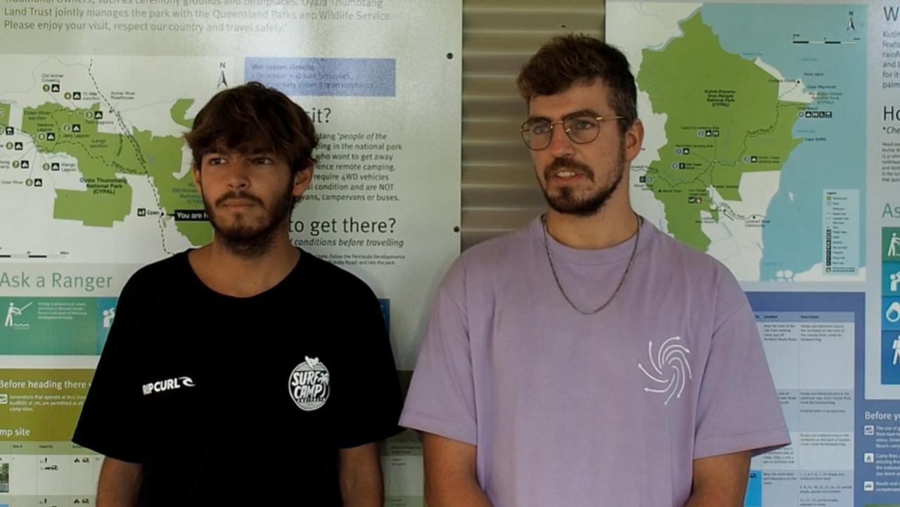 Tourists Philipp Maier and Marcel Schoene used a drone to find a path to safety after their vehicle got bogged in a remote Cape York national park. Picture: Supplied