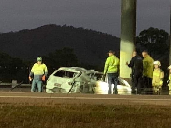 Emergency services at the scene of a fatal crash along University Drive on Saturday morning. Picture: Facebook