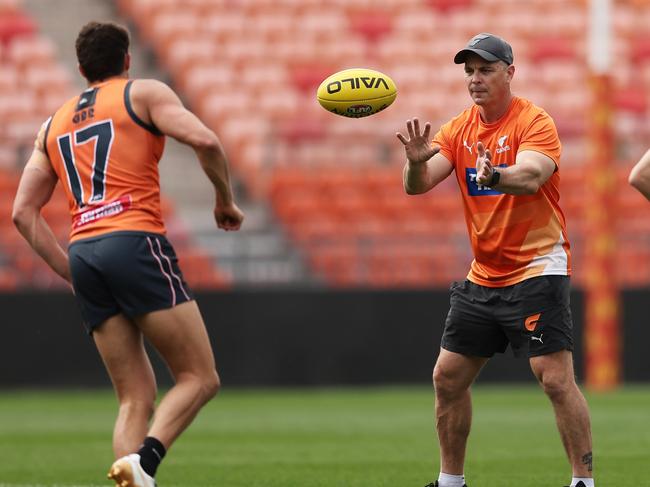 An element of mystery surrounded the Giants’ last main training session before Saturday’s semi final. Picture: Matt King/Getty Images