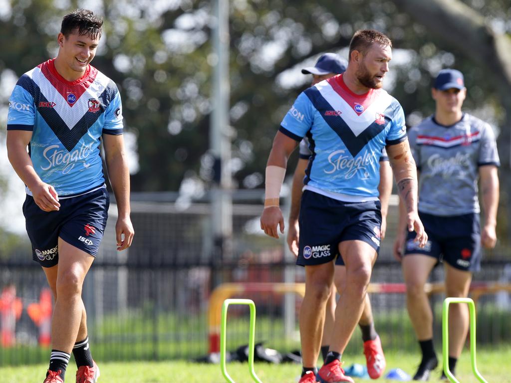 Joseph Manu during Sydney Roosters training at Moore Park. Picture: Jonathan Ng