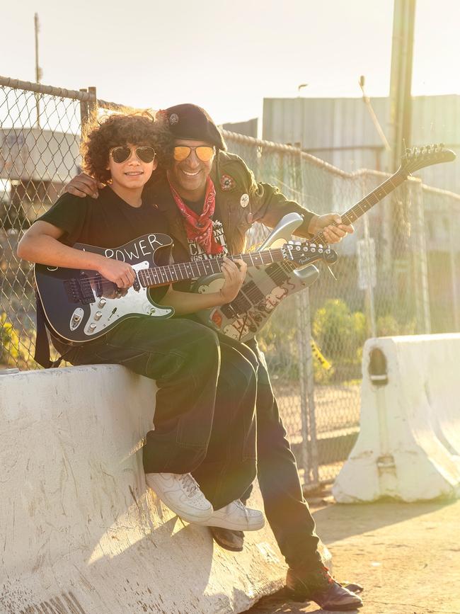 Tom Morello with his 13-year-old son Roman. Picture: Facebook