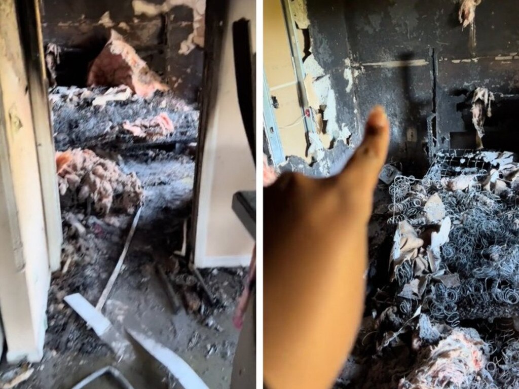 She explains that her Wi-Fi router was in the corner of her bedroom — and says that she had been experiencing issues with it before the fire broke out. Picture: TikTok/yeahthatskeeee