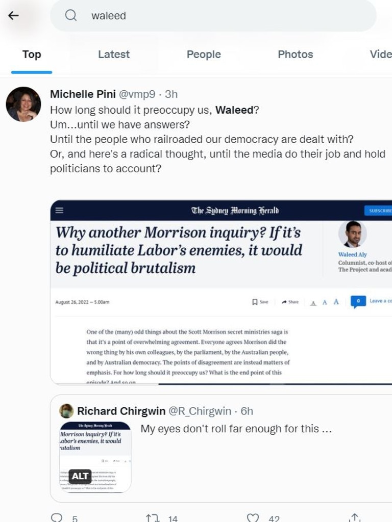 Tweets about Waleed Aly's article.