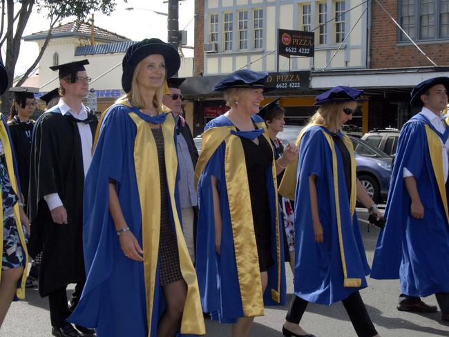 The street procession of Southern Cross University students through Lismore ahead of their graduation ceremony.Photo Contributed