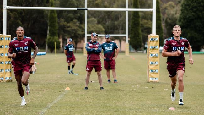 Manly's Jason Saab (left) and Tom Trbojevic at Sea Eagles training.