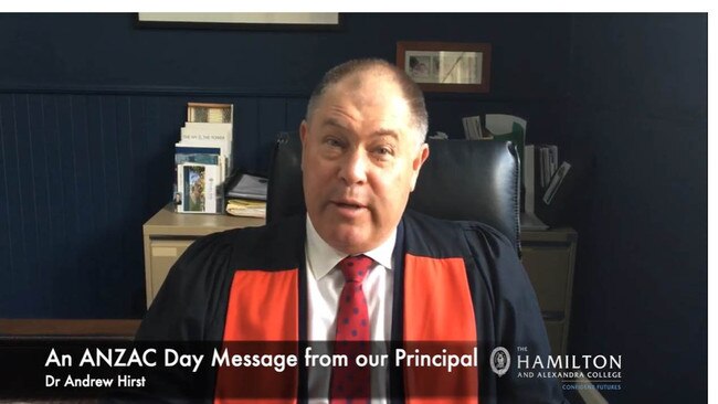 The Hamilton and Alexandra College principal Dr Andrew Hirst gives an online message to his school community during remote learning.