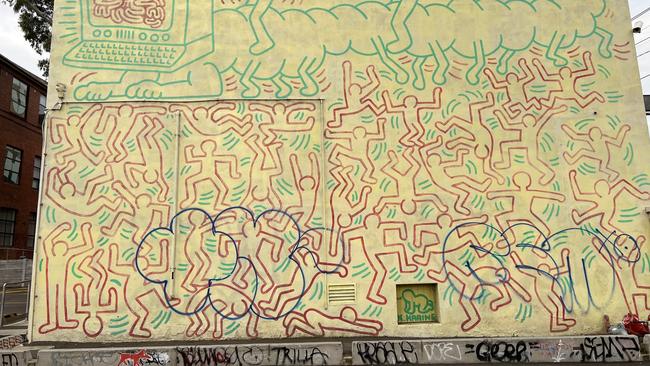 Keith Haring mural in Collingwood vandalised in 2022. Picture: 3AW