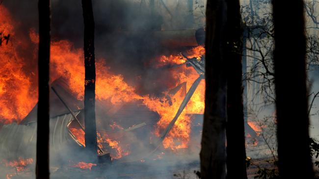 An inferno consumes a home near Taree on the NSW mid-north coast. Picture: Nathan Edwards