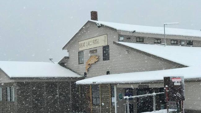 Snow at Great Lake Hotel on Tasmania's Central Plateau. Picture: GREAT LAKE HOTEL