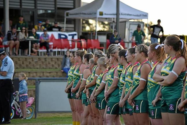 GAME ON: The Maroochydore Lady Roos at last year's White Ribbon event. Picture: Jillo's Sporting Pics