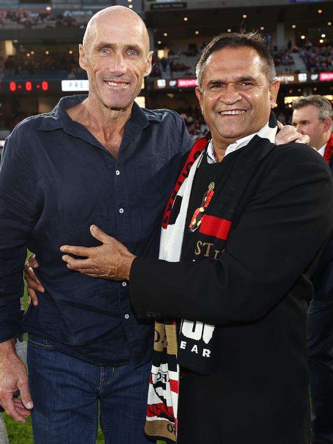 Tony Lockett and Nicky Winmar at St Kilda’s 150-year celebrations. Photo: Michael Klein