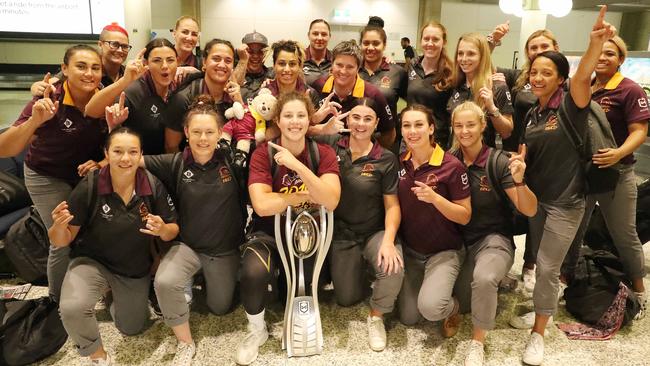 SWEET VICTORY: The Broncos women arrive back in Brisbane after winning the NRLW grand final in emphatic fashion in Sydney on Sunday. Picture: Liam Kidston