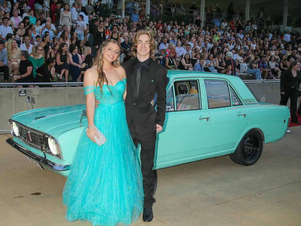 Layla Potts and Maddox Hannigan at the Red Carpet arrivals at Sea World for the Pimpama SHS Formal 2023. Picture: Glenn Campbell