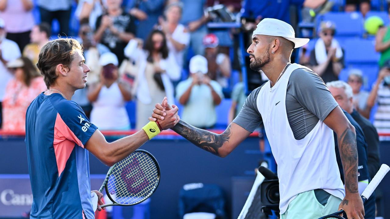 Alex de Minaur was reduced to a bystander in the Kyrgios sideshow as the Aussie no.2 demolished the no.1 in straight sets. Picture: Getty Images