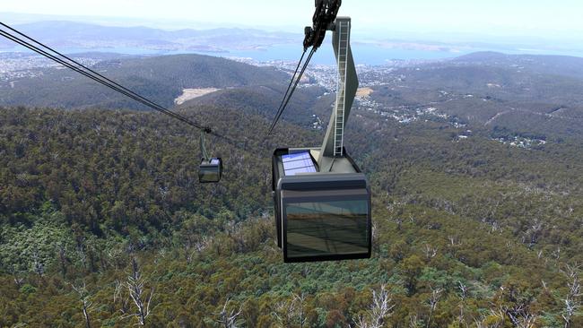 An artist’s impression of the proposed cable car on kunanyi/Mt Wellington.