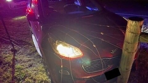 About 3.30am police located the Kia abandoned on the Salisbury Highway where it had crashed into a small wire fence. Picture: SA Police