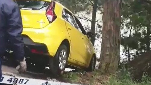 It’s thought the male driver hit the accelerator instead of the brake as he pulled into a parking bay. Picture: Nine News