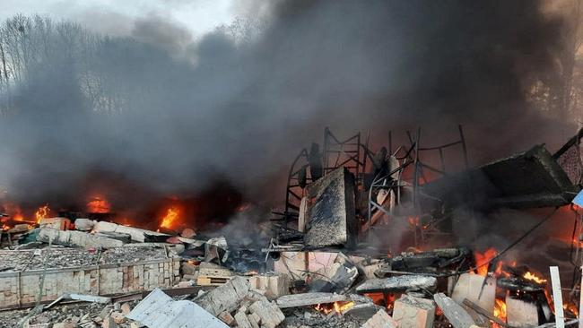 The Ukrainian State Border Guard Service site has been damaged by shelling in Kyiv region Picture: Press service of the Ukrainian State Border Guard Service/Handout via Reuters