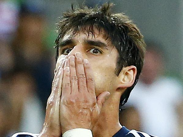 A- League Soccer - Melbourne City V Melbourne Victory at AAMI Park, (R) Victory's Gui Finkler reacts after his shot on goal hit the cross bar as City's Alexander Wilkinson walks past. Sat 13 Feb 2016 Picture: Colleen Petch.