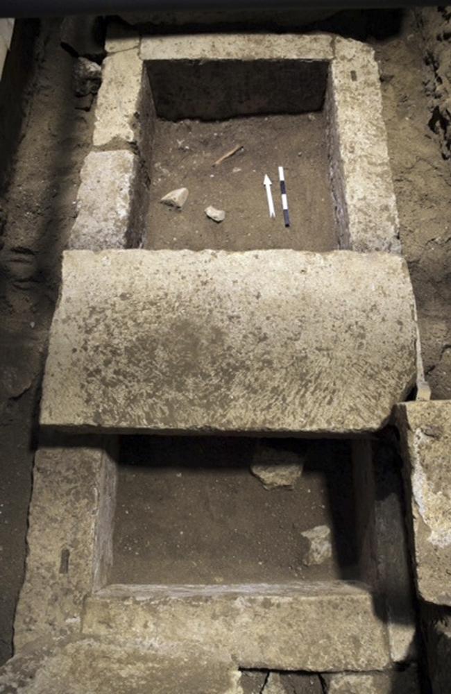 A stone-lined cistern found in the large 4th century B.C. tomb.