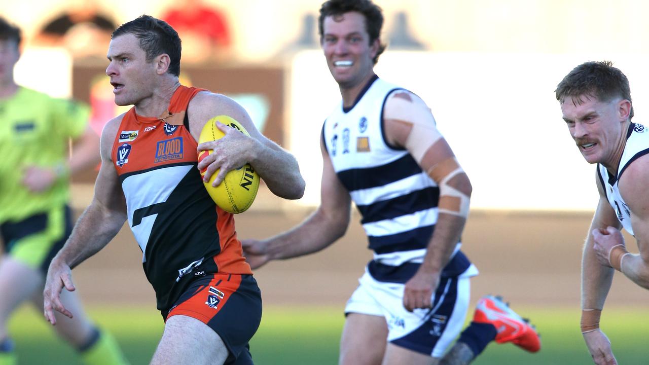 Heath Shaw in action during a one-off appearance for Geelong West Giants. Picture: Mike Dugdale