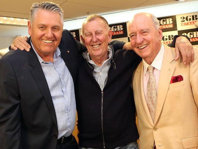 08/11/2016: Ray Hadley, John Singleton and Alan Jones at 2GB in Pyrmont, celebrating 100 consecutive radio ratings wins.Pic by James Croucher