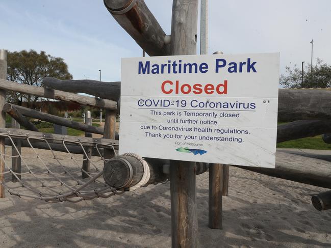 A Port Melbourne children’s park closed during a Covid lockdown. Picture: David Crosling