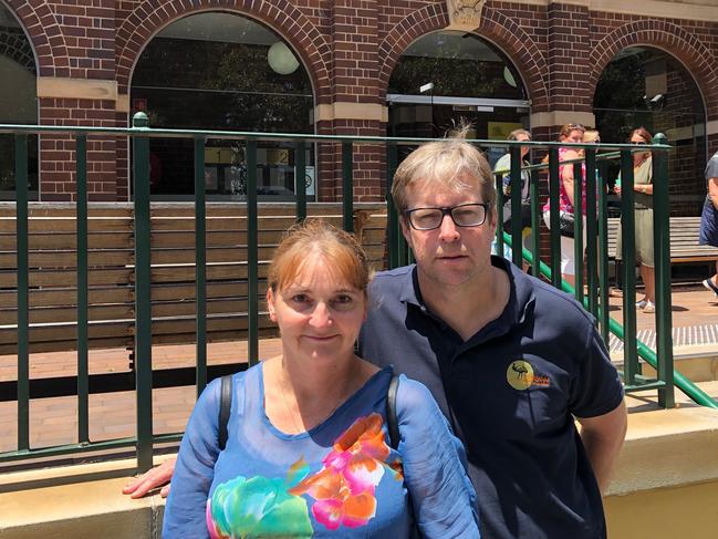 Lorraine Gooden, with her husband Nick, outside Manly Court House after their neighbour, Monica Mecham, was jailed for being over the limit when she ran Mrs Gooden over in her car on a Belrose street. Picture: Jim O'Rourke