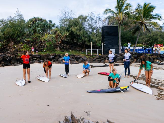 GOLD COAST, QUEENSLAND, AUSTRALIA - APRIL 26: Surfers in the Juraki Teams Challenge at the Bonsoy Gold Coast Pro on April 26, 2024 at Gold Coast, Queensland, Australia. (Photo by Cait Miers/World Surf League)
