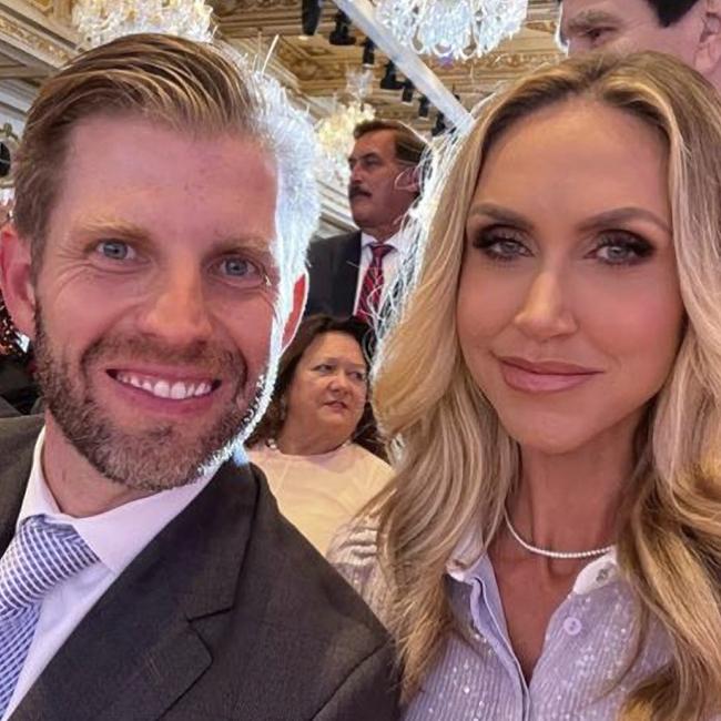 Gina Rinehart, centre, is pictured at Donald Trump's event at Mar-a-lago where he announced his intention to run for president in 2024. Pictured in the foreground are Trump's son Eric and his wife, Lara.