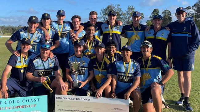 Gold Coast Dolphins celebrate the All Ballsports T20 premiership for 2024. Picture: Gold Coast District Cricket Facebook.