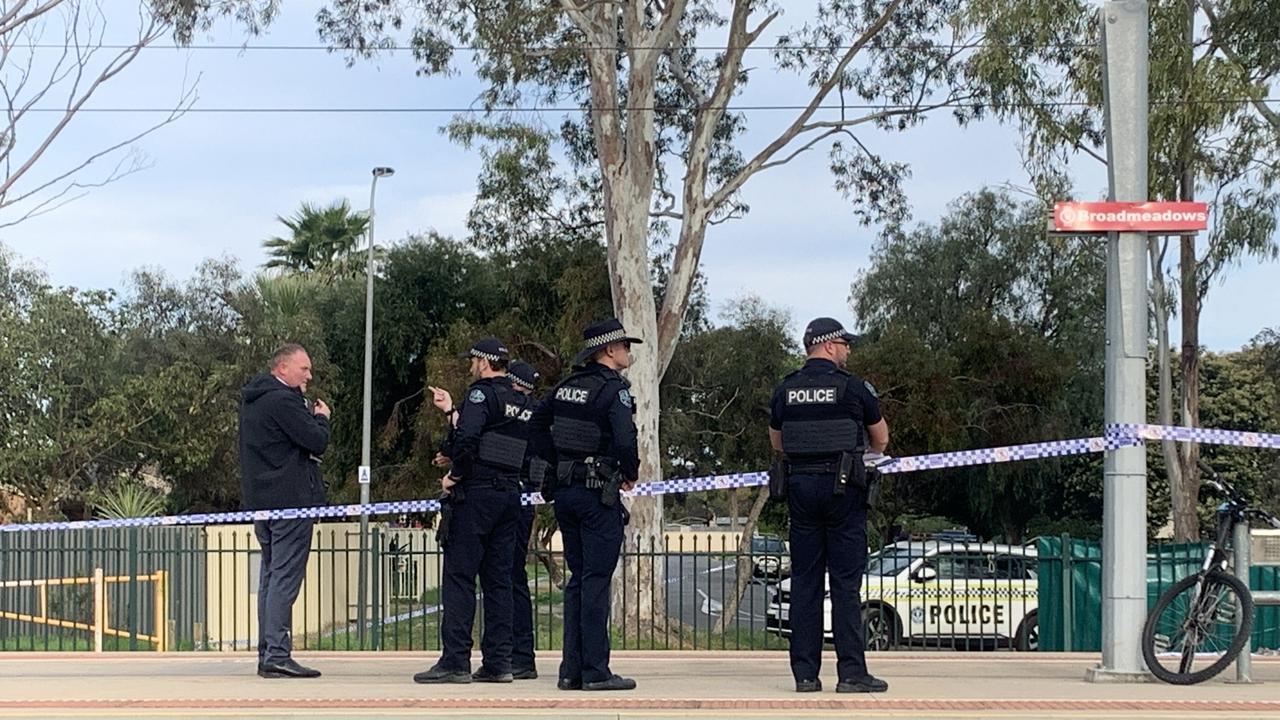 Police and emergency services were at Elizabeth North where a person was hit by a train. Picture: George Yankovich