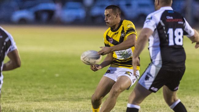 Zack de Jersey of Caloundra Sharks against Oakey Bears in pre-season rugby league at Trevor Mickleborough Oval in 2021. Picture: Kevin Farmer