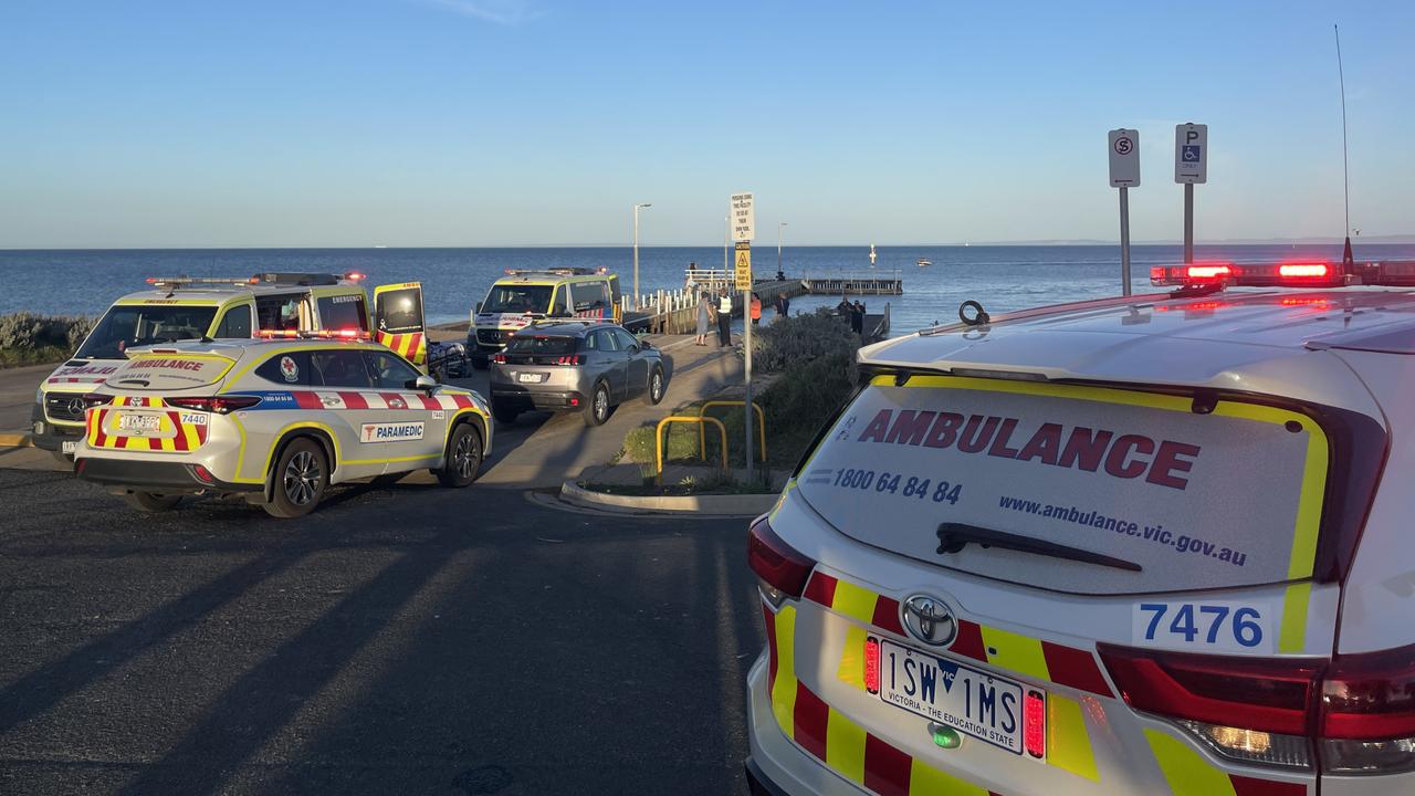 Paramedics at the scene of a boating accident in St Leonards on the Bellarine Peninsula.