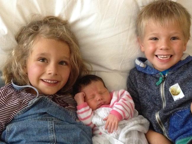 As a midwife at Hobart Private, Leah Gustaffson has been devastated by the news of the maternity ward closure. She also gave birth to all three of her children pictured here from left, Sienna Gustafsson, Freya Gustafsson and Luca Gustafsson. Picture: Leah Gustafsson.