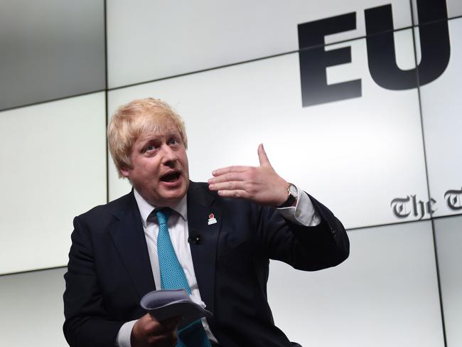 Boris Johnson taking part in a debate in London on Brexit. Picture: AFP/DAILY TELEGRAPH