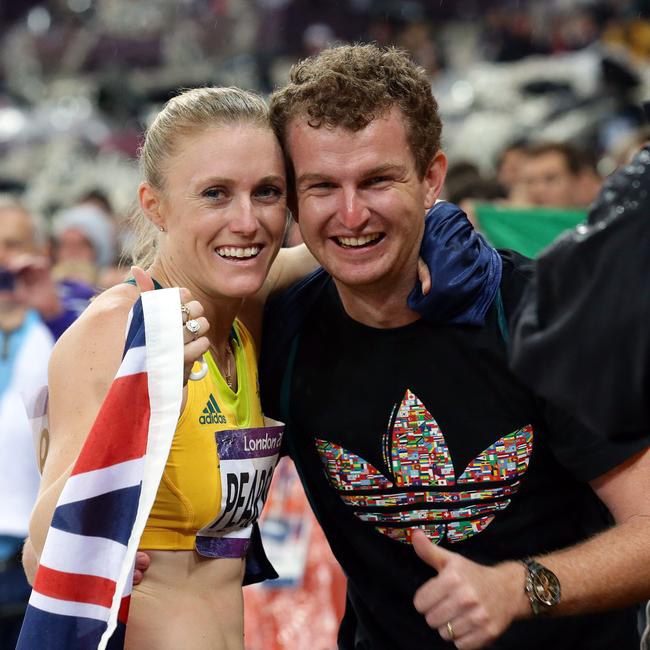 Sally Pearson with husband Kieran after winning gold in the 100m hurdles at the 2012 London Games