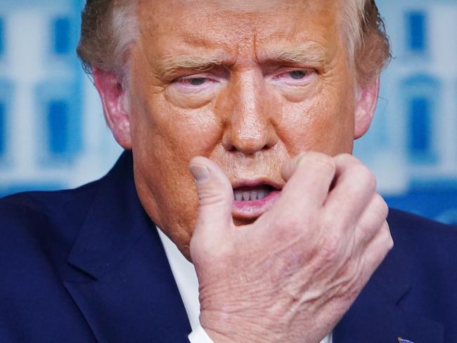 US President Donald Trump gestures while speaking about mask wearing during a press conference in the Brady Briefing Room of the White House in Washington, DC on September 16, 2020. (Photo by MANDEL NGAN / AFP)