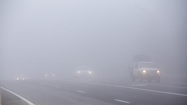 Summer fog at the top of Willunga Hill on Sunday, January 7. Picture: Brett Hartwig