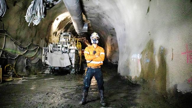 Roma Street tunnel site engineer Fioretti Sazali inside the Cross River Rail tunnel. Picture Supplied