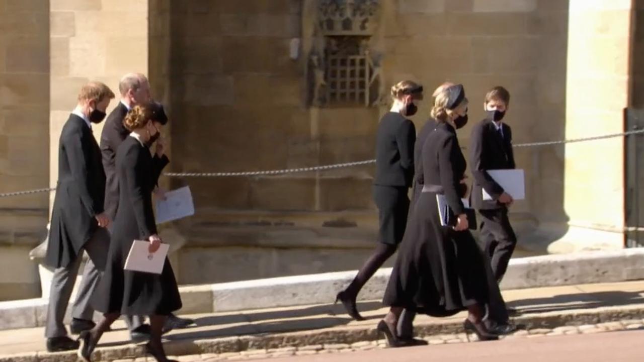 Prince Harry, Prince William and Kate after funeral.