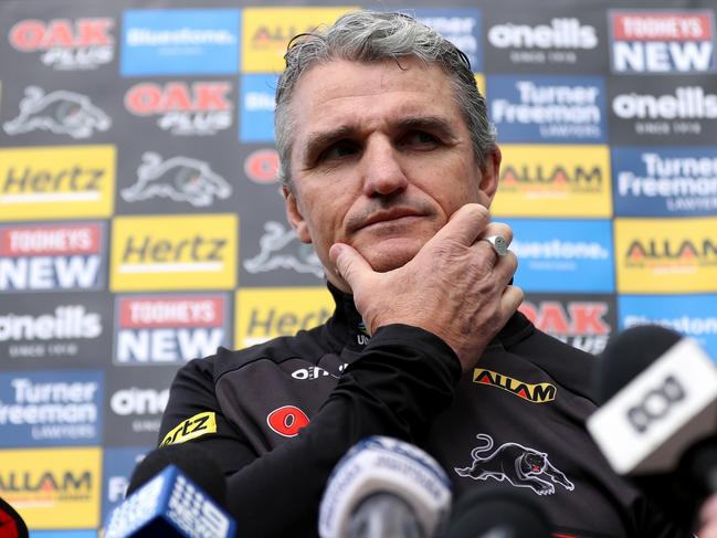 SYDNEY, AUSTRALIA - OCTOBER 01: Ivan Cleary speaks to the media during a Penrith Panthers NRL training session at Accor Stadium on October 01, 2022 in Sydney, Australia. (Photo by Brendon Thorne/Getty Images)