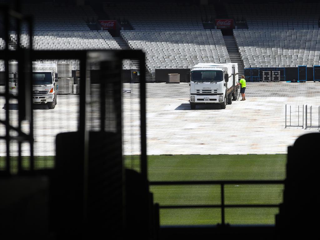 The MCG turf was completely covered. Picture: David Crosling