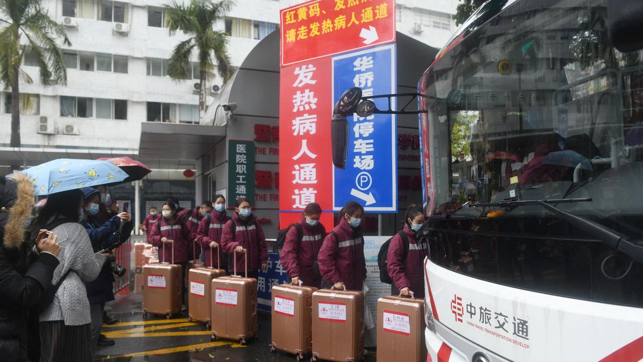 Emergency medical staff leave China to help Hong Kong’s Covid outbreak. Picture: AFP.