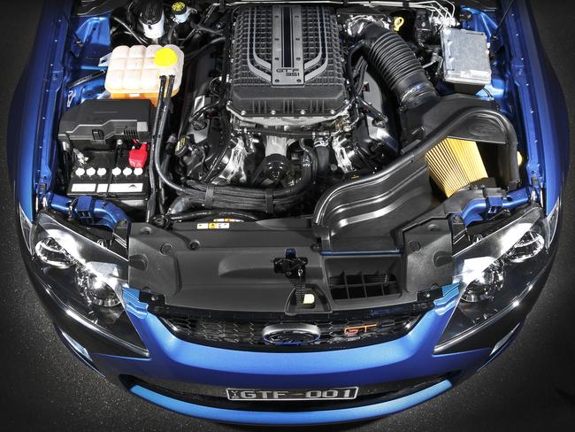 That’s power ... the Ford Falcon GT-F has a supercharged 5.0-litre V8 engine.