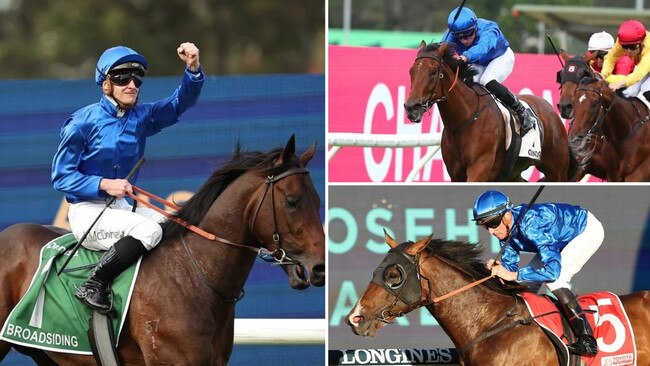 (Clockwise from left): Broadsiding, Zardozi and Golden Mile. Pictures: Getty Images