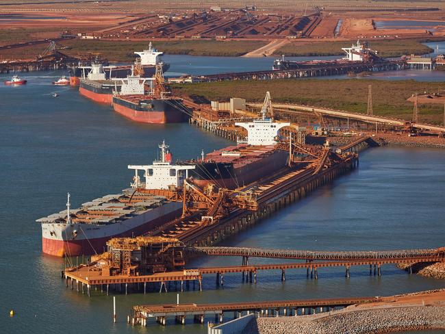 Bulk iron ore carriers at Port Hedland. Picture: supplied by the Pilbara Ports Authority.