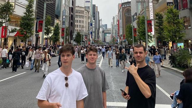 Sam Walsh (centre) is one of a crew of Carlton players in Japan.