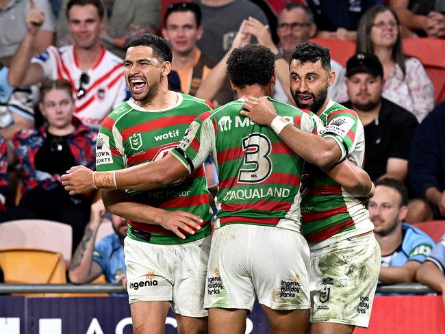 Rabbitohs stars Cody Walker (left) and Alex Johnston (right) are off-contract at the end of 2025. Picture: Getty Images